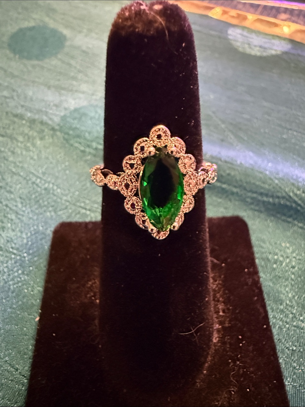 Emerald Marquise Vintage-Style Silver Ring